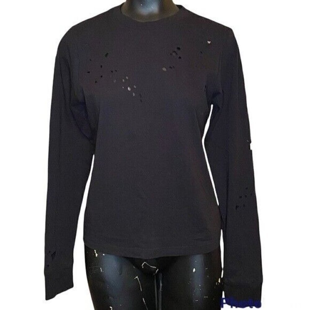 NEW Kendall + Kylie Cotton Long Sleeve Top with Laser Cut Holes in Black